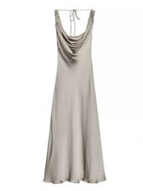 Zara satin cowl neck midi dress features a draped V-neckline medium nwt